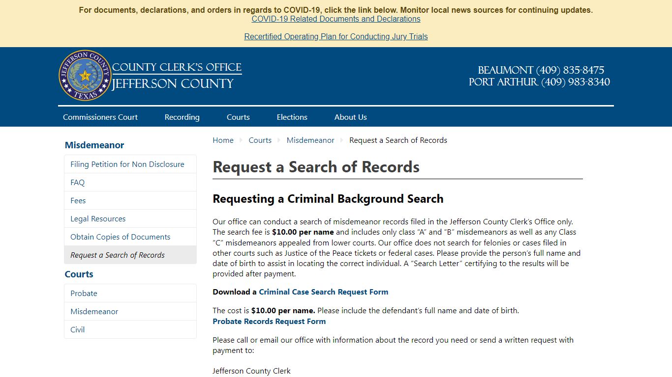 Request a Search of Records - Jefferson County TX